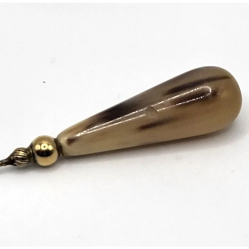 Vintage Hat Pin 4in long Goldtone Horn Color